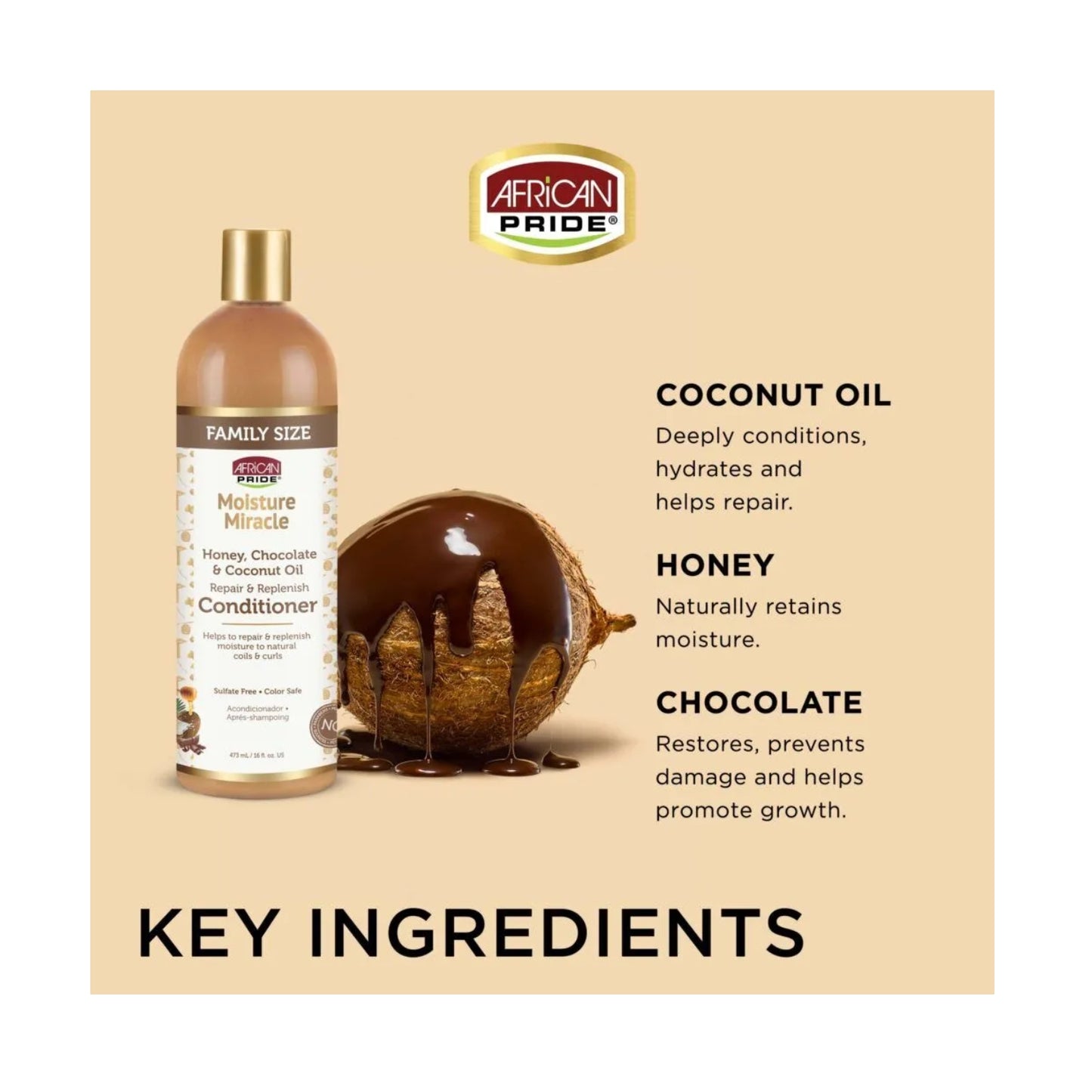 AFRICAN PRIDE Moisture Miracle Honey, Chocolate & Coconut Oil Conditioner, 16oz