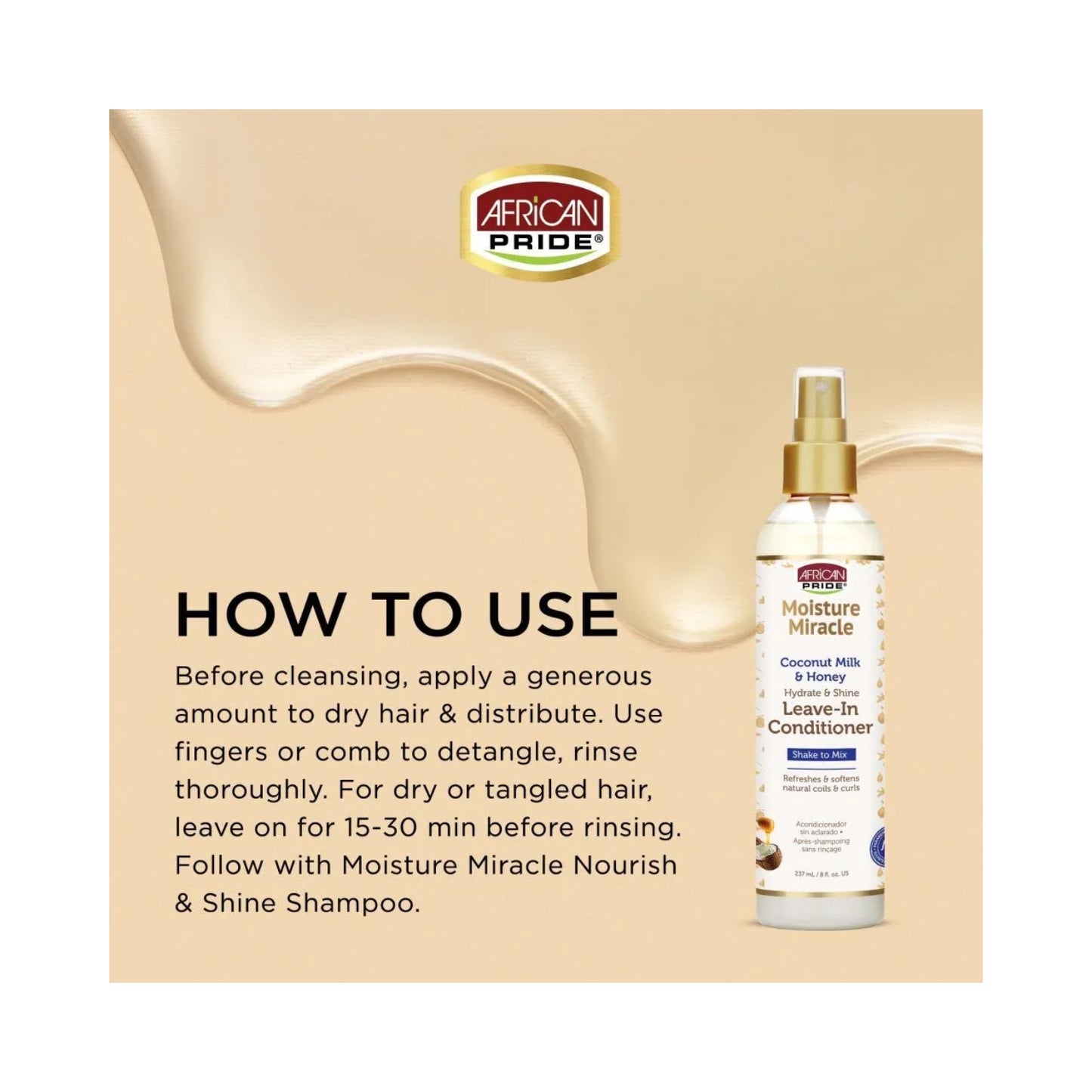 AFRICAN PRIDE Moisture Miracle Coconut Milk & Honey Leave-In Conditioner, 8fl oz