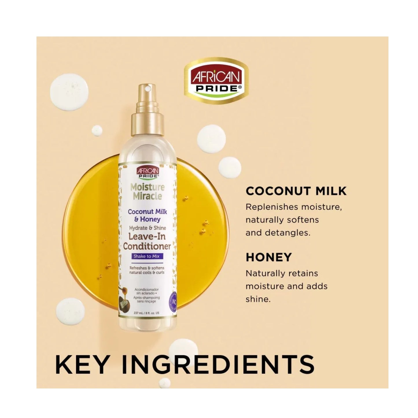 AFRICAN PRIDE Moisture Miracle Coconut Milk & Honey Leave-In Conditioner, 8fl oz