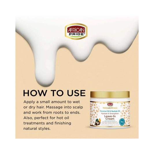 AFRICAN PRIDE Moisture Miracle Coconut Oil & Baobab Oil Leave-In Cream, 15oz