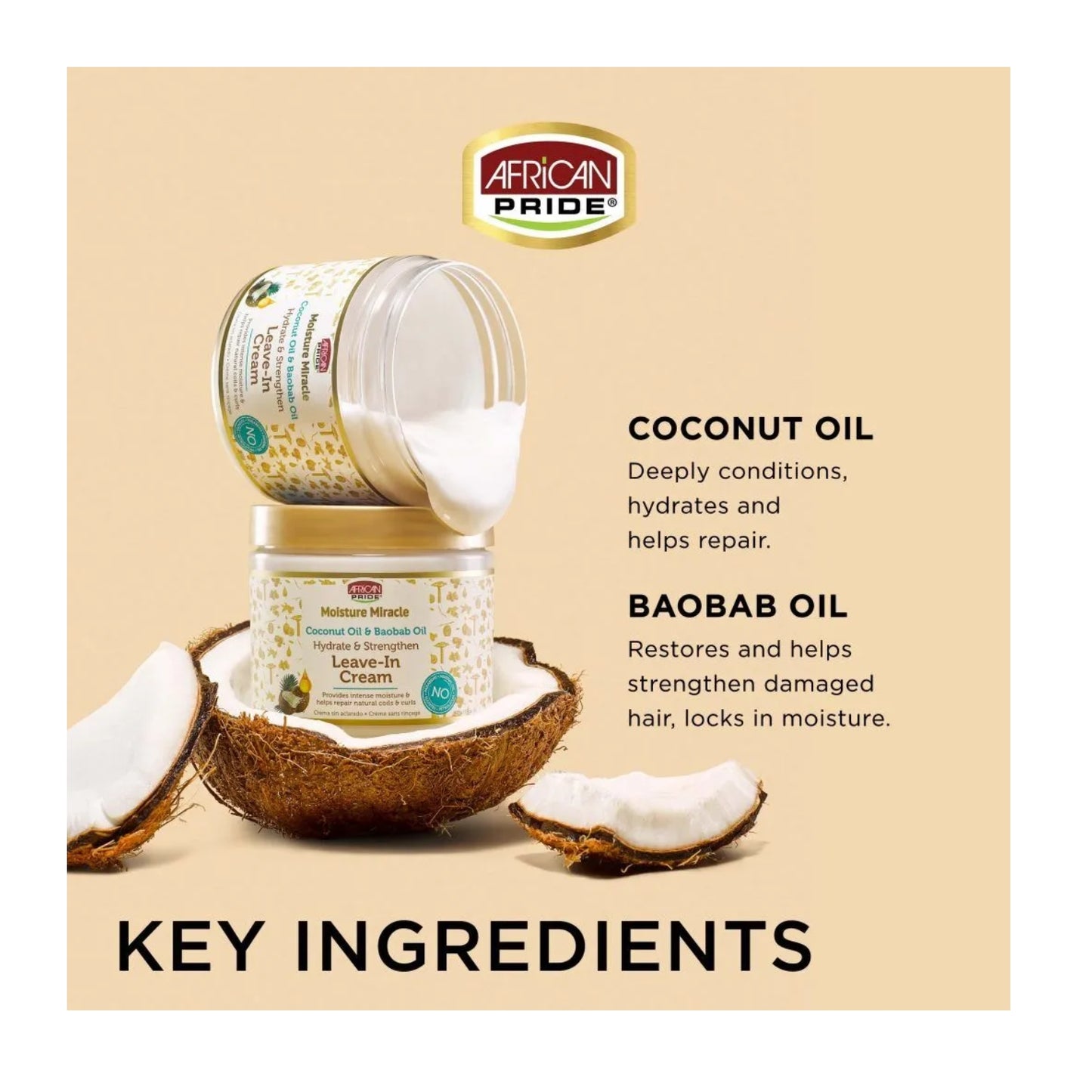 AFRICAN PRIDE Moisture Miracle Coconut Oil & Baobab Oil Leave-In Cream, 15oz