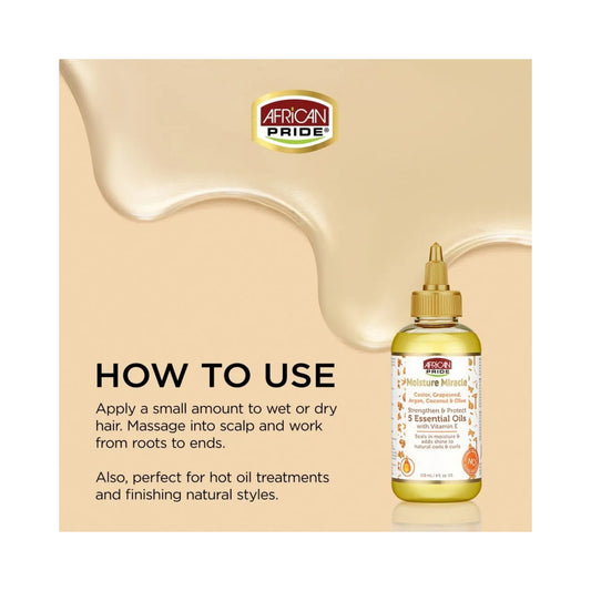 AFRICAN PRIDE Moisture Miracle Castor, Grapeseed, Argan, Coconut & Olive 5 Essential Oils, 4oz