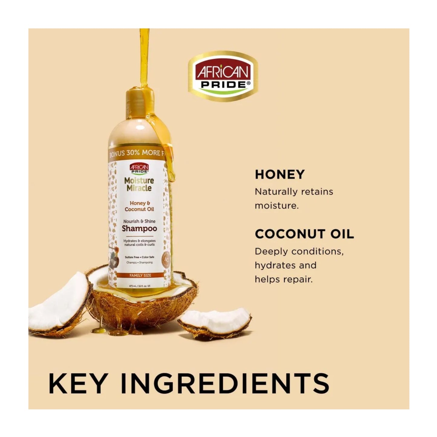 AFRICAN PRIDE Moisture Miracle Honey & Coconut Oil Shampoo, 16oz