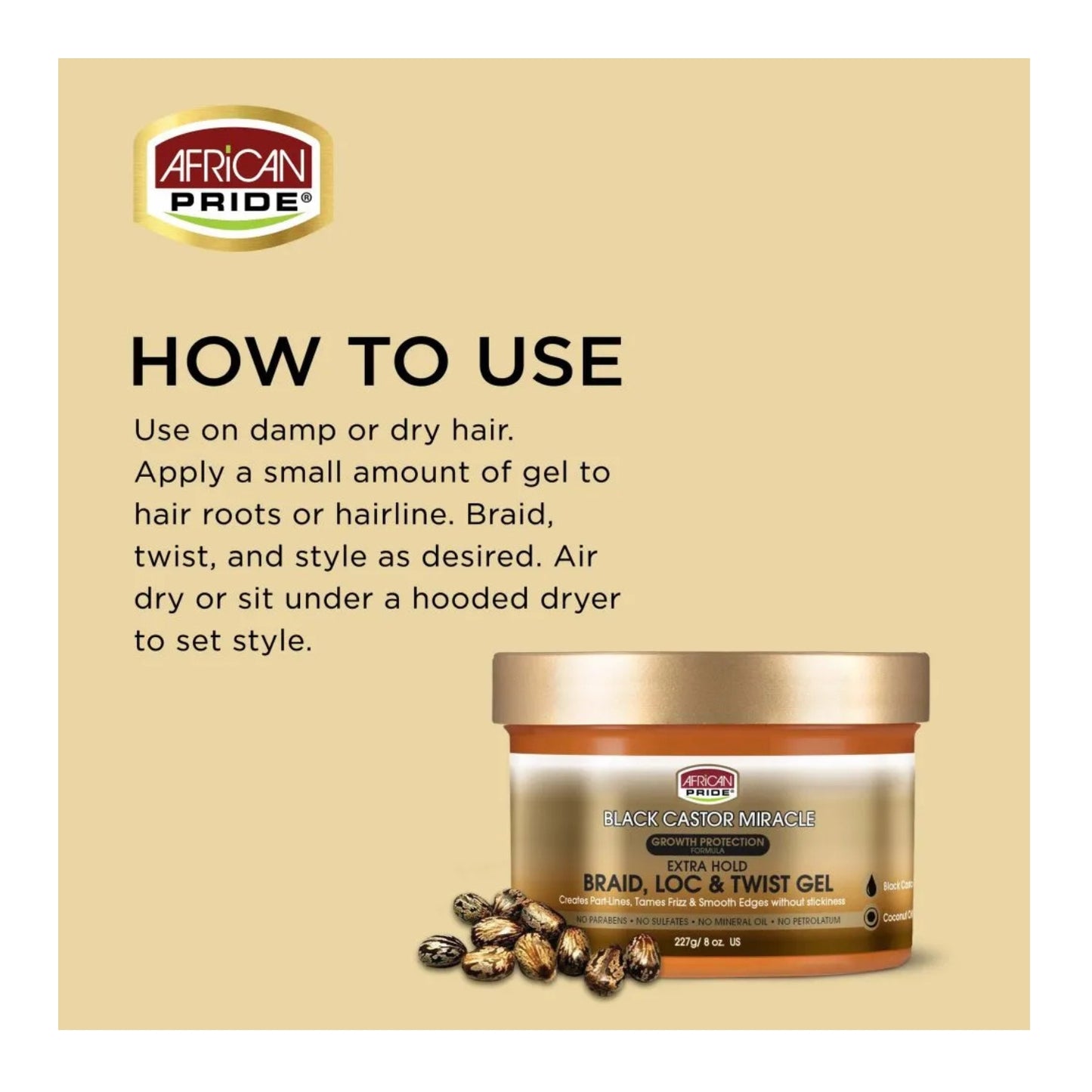 AFRICAN PRIDE Black Castor Miracle Braid, Loc & Twist Gel, 8oz