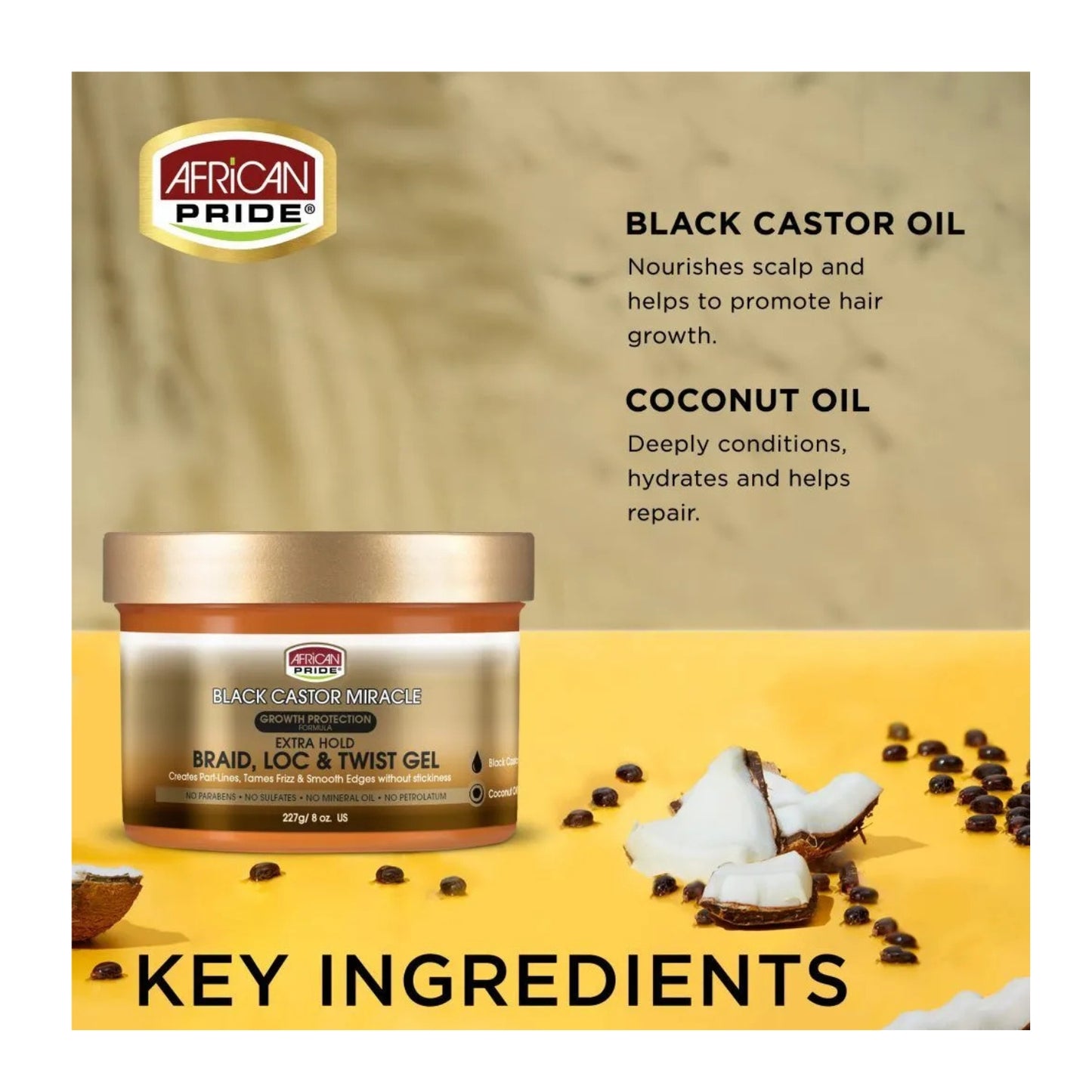 AFRICAN PRIDE Black Castor Miracle Braid, Loc & Twist Gel, 8oz