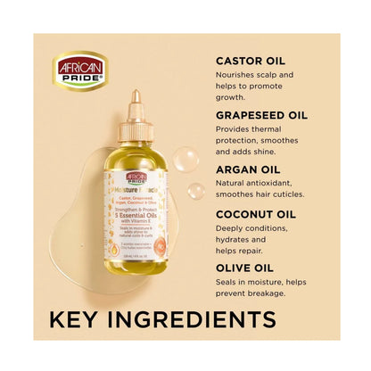 AFRICAN PRIDE Moisture Miracle Castor, Grapeseed, Argan, Coconut & Olive 5 Essential Oils, 4oz
