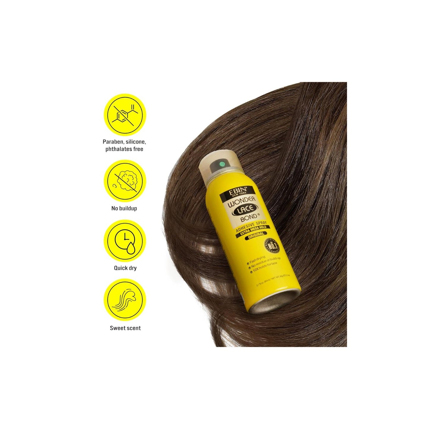 EBIN NEW YORK - Wonder Lace Bond Wig Adhesive Spray – Extra Mega Hold (6.34 oz)