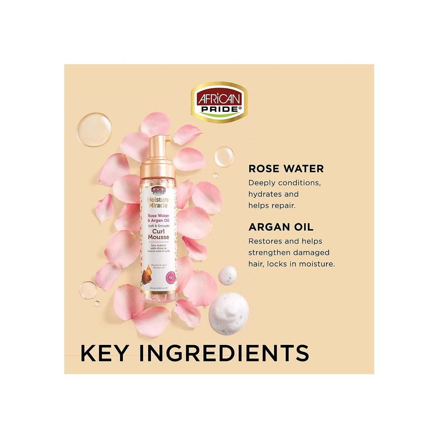 African Pride Moisture Miracle Rose Water & Argan Oil Curl Mousse 8.5oz