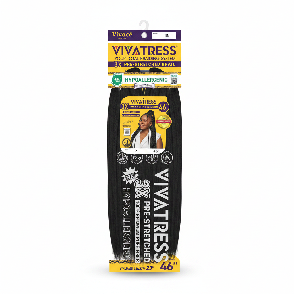 Vivatress 3X Pre-Stretched Braiding Hair 46 inch - Color 1 Jet Black
