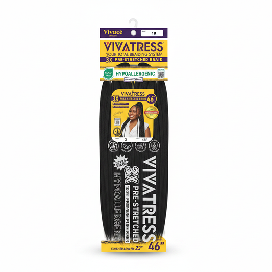 Vivatress 3X Pre-Stretched Braiding Hair 46 inch - Color 1 Jet Black