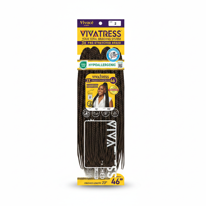 Vivatress 3X Pre-Stretched Braiding Hair 46 inch - Color 2 Darkest Brown
