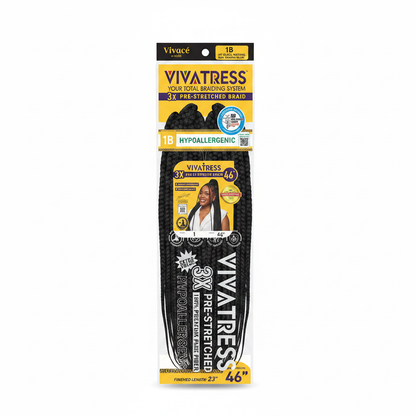 Vivatress 3X Pre-Stretched Braiding Hair 46 inch - Color 1B Off Black