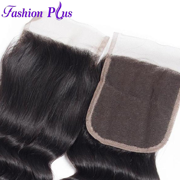 Fashion Plus - Loose Wave 100% Human Hair Brazilian Virgin 4x4 Lace Closure Loose Wave Closures