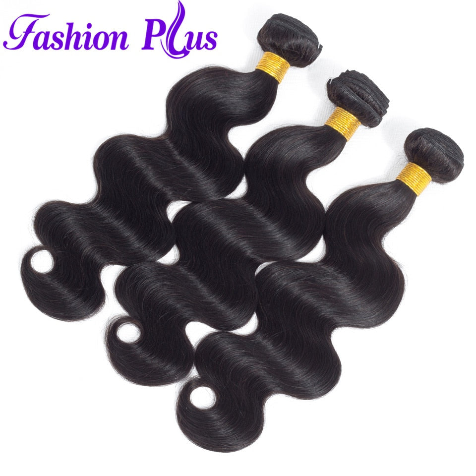 Fashion Plus - Body Wave 100% Human Hair Brazilian Virgin Weave 3PC Bundles Body Wave Hair Extensions