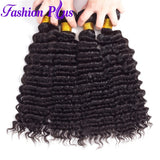 Fashion Plus - Deep Wave 100% Human Hair Brazilian Virgin Weave 3PC Bundles Deep Wave Hair Extensions